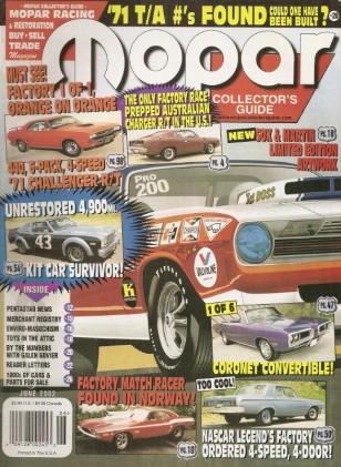 MOPAR COLLECTORS GUIDE 2002 JUNE - FACTORY AUSTRALIAN CHARGER RT RACECAR